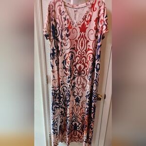 Exclusive V-Neck Maxi Multi-Color Boho Artsy Patterned Dress - Size XL